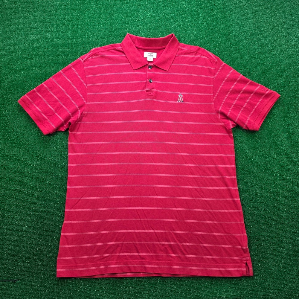Los Angeles Angels Polo Shirt Mens Large Red Striped MLB Baseball